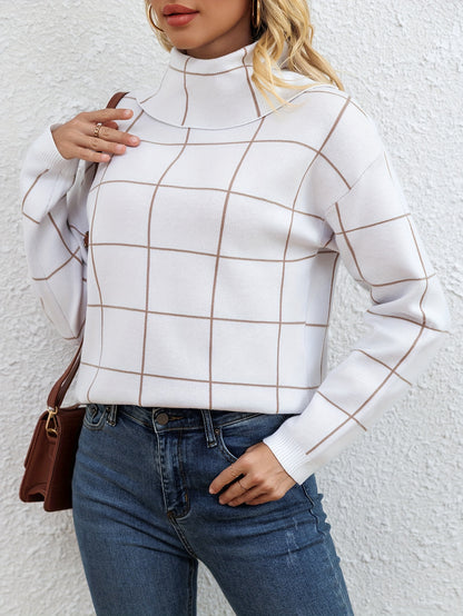 Women's grid jacquard high pile collar shoulder long sleeve loose comfortable fashion generous half long slit autumn and winter shirt