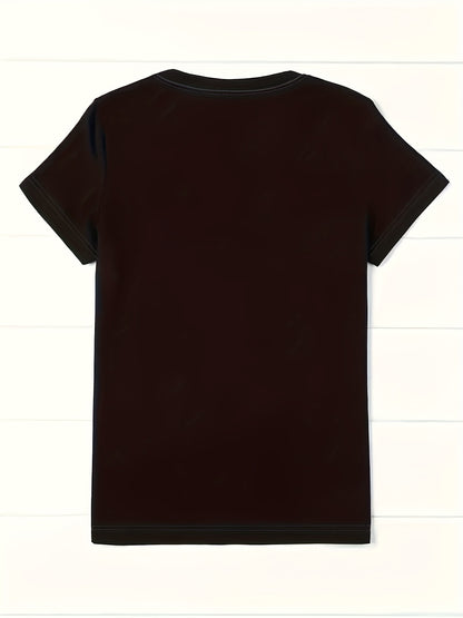 Women's Initial/Letter/Number Print Short Sleeve Blouse -  Round Neck Top with A-Z Letters (for example: name, date, message) - Spring Summer Fall Casual Wear, Machine Washable, izable Fashion Apparel for Parties &