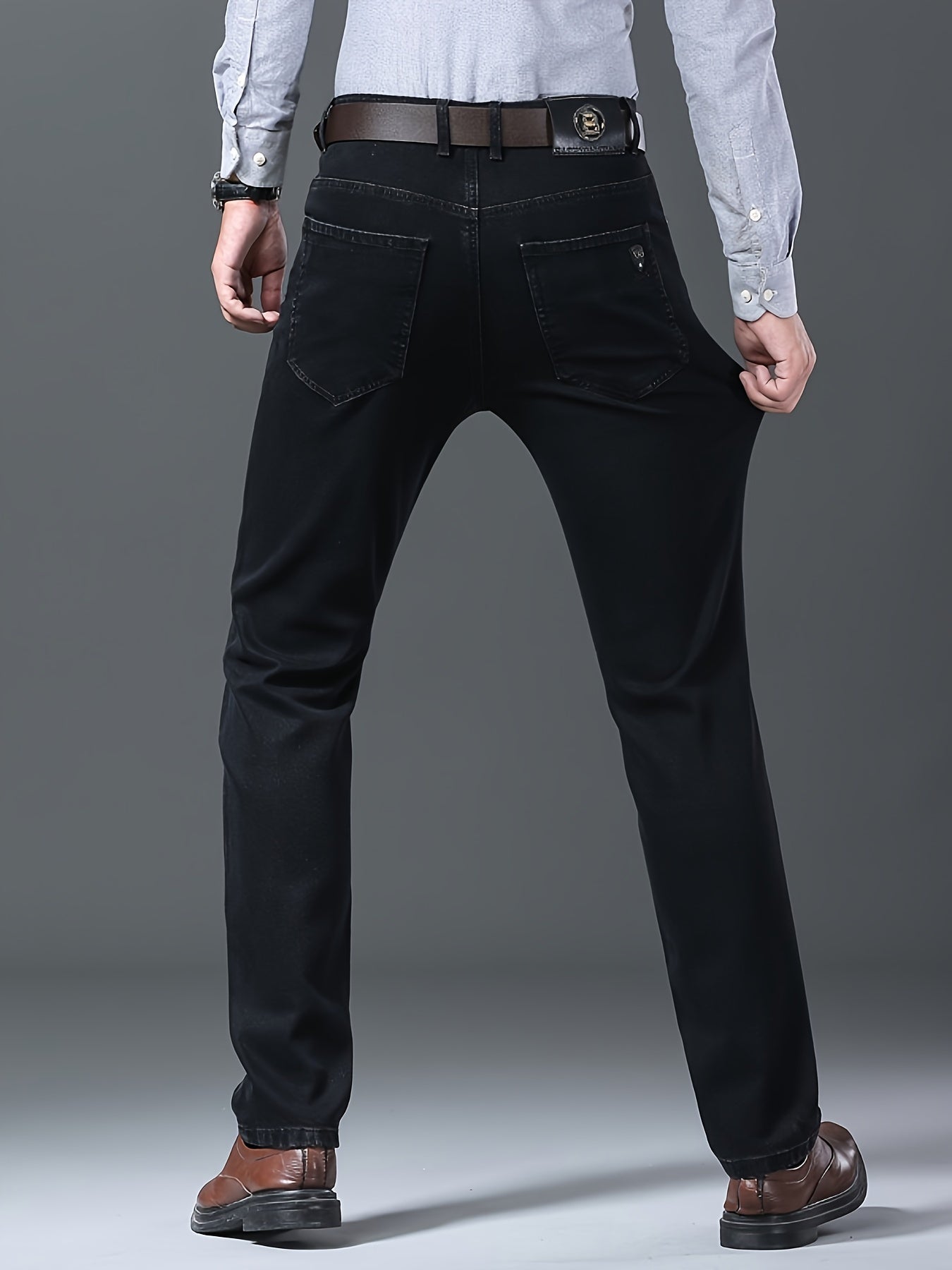 Men'S Plain Denim Trousers, Featuring a Light Business Look with a Bit of Stretch, Straight Leg Design Suitable for Casual Outdoor Wear