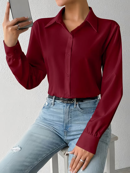 2pcs Women's Elegant Collar Button-Up Jumpsuit Suit - Solid Color Professional Blouse Top for Commuting, Office & Casual Wear, - Versatile Daily Shirt, Hand Washable (No Transparency) for to Outfits
