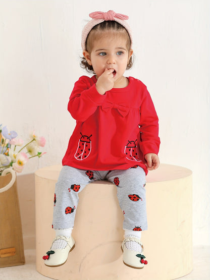 Kukitty Baby Girl Clothes Toddler Infant 2pcs Long Sleeve Cartoon Pattern Tops Pants Outfits Set, for Outdoor