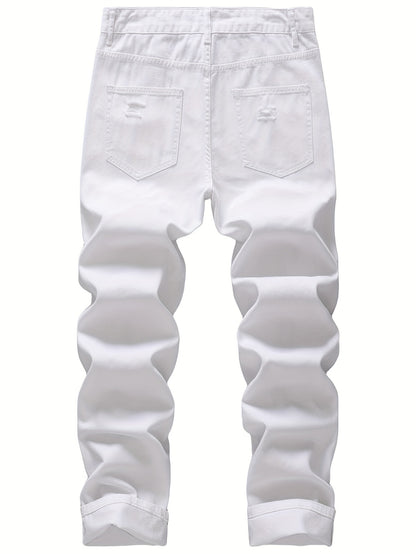 Men's Non-Stretch Ripped Tapered Denim Jeans - Distressed Streetwear Pants with Tapered, Ripped Hem & Flag Suitable for - Wear, Machine Washable Regular Fit for Urban Fashion and Casual Outfits