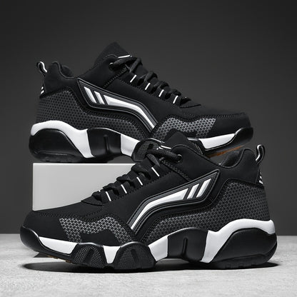 Men'S Lace-Up Sneakers - Thick Cushioned Platform Shoes with Non-Slip Rubber Sole, Low-Top Lace-Up Design in Black/White/Orange Accents - All-Season Walking Shoes for Everyday, Office, Formal Events - Durable Casual Footwear for Men, Versatile Footwear, S