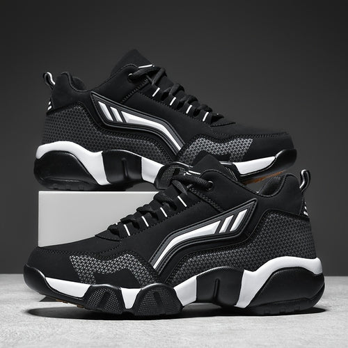 Men'S Lace-Up Sneakers - Thick Cushioned Platform Shoes with Non-Slip Rubber Sole, Low-Top Lace-Up Design in Black/White/Orange Accents - All-Season Walking Shoes for Everyday, Office, Formal Events - Durable Casual Footwear for Men, Versatile Footwear, S