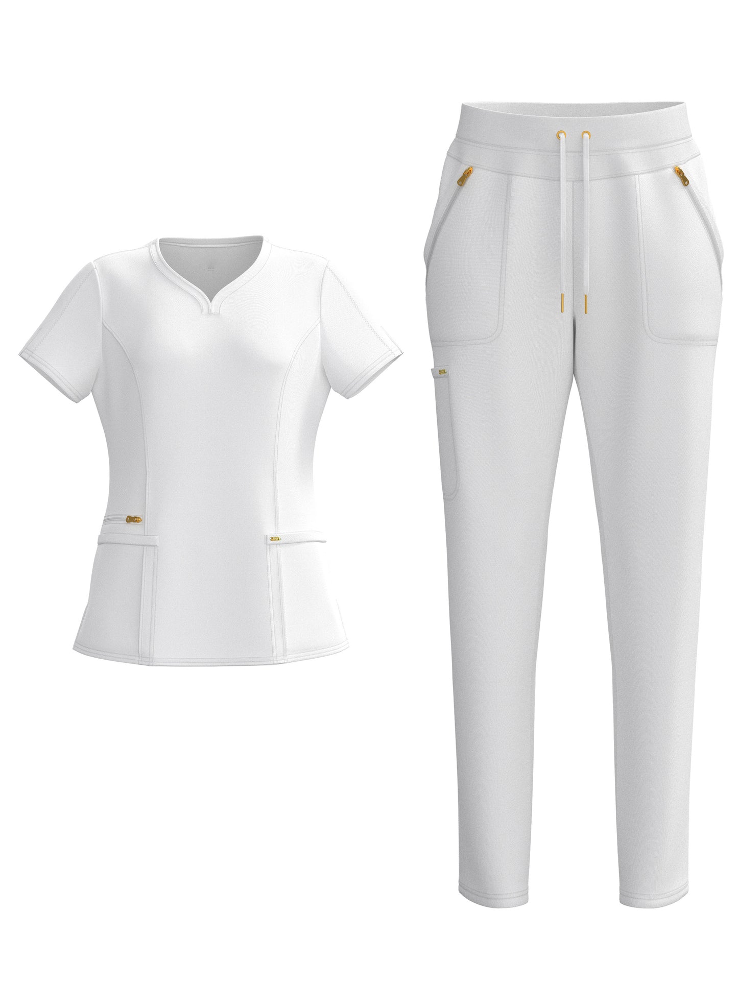 PandaFlex modern neck in Four-Way Stretch Fashion Scrubs Set V-Neck Short Sleeve Scrub Top & Straight Leg Cargo Pants for Nurses with zipper pockets 3372