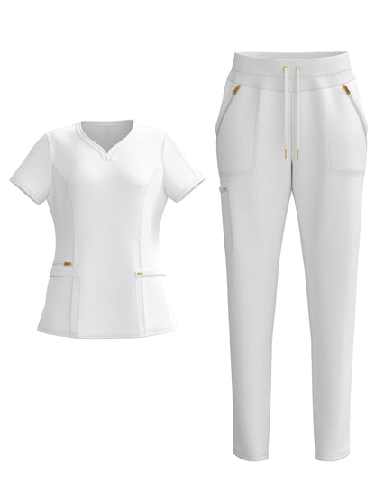 PandaFlex modern neck in Four-Way Stretch Fashion Scrubs Set V-Neck Short Sleeve Scrub Top & Straight Leg Cargo Pants for Nurses with zipper pockets 3372