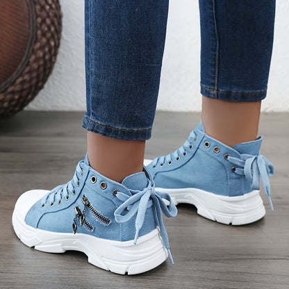 Sneakers, New High-top Shoes for Women 2025 Spring And Autumn Breathable Outdoor Leisure Thick Sole Heightened Zipper Versatile Sports