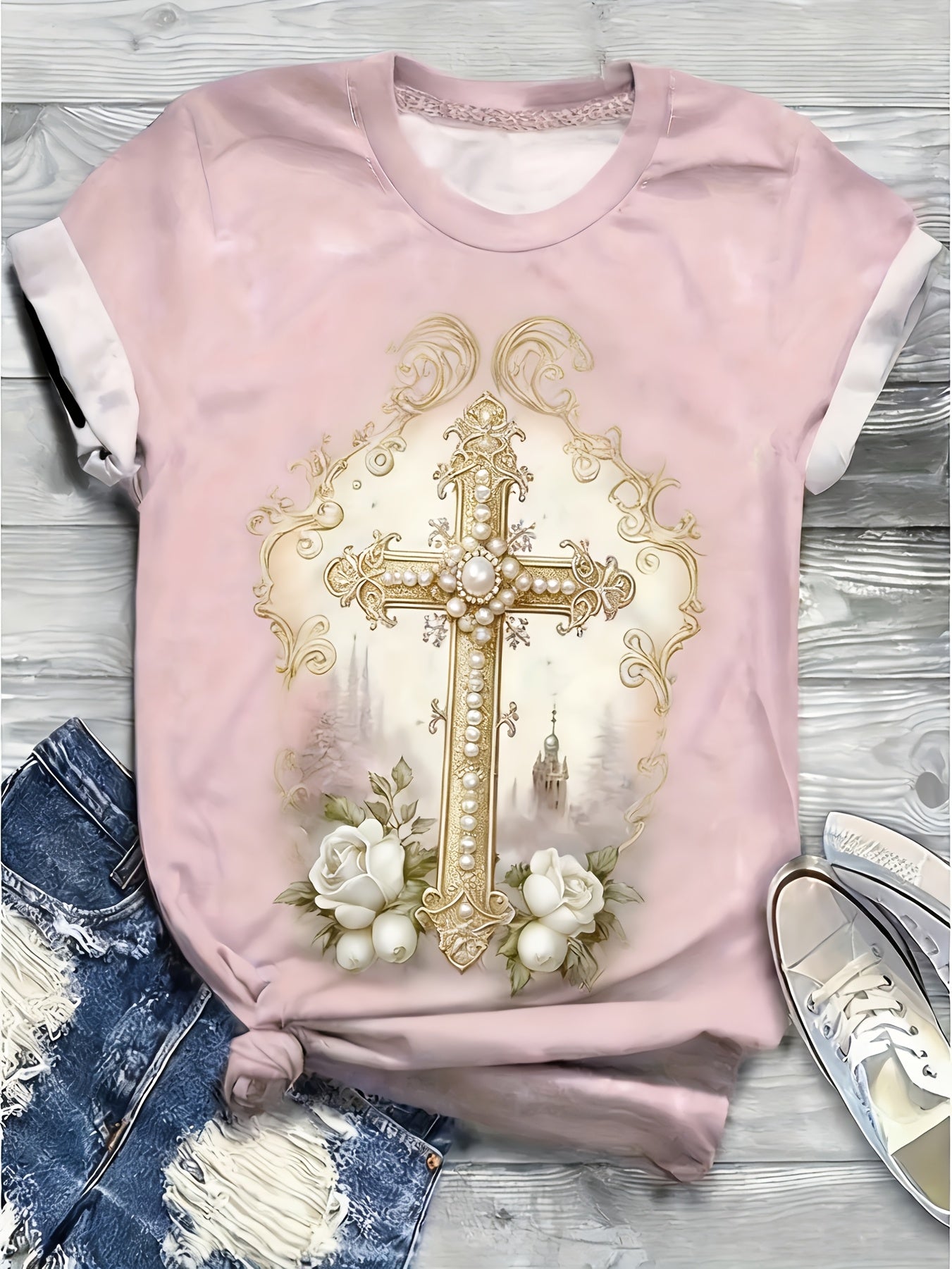 Women'S Casual Short Sleeve T-Shirt- Pastel Letter Print Round Neck Top, All-Season Comfortable Machine Washable Style