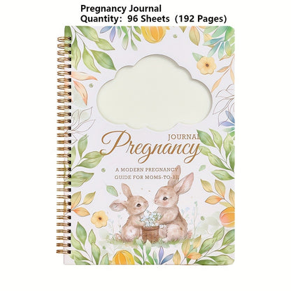 Pregnancy Journal and Memory Book - 96 Sheets - Floral bunny cover with stickers and sonogram photo insert