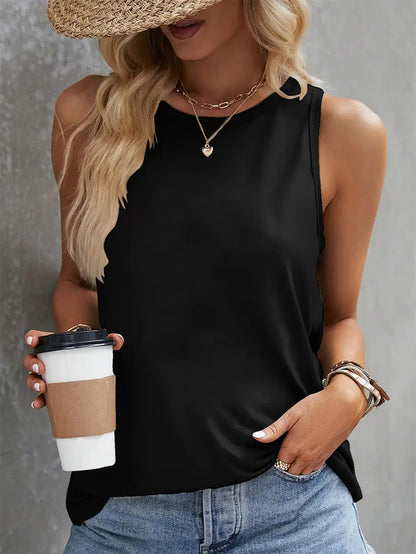 Women'S Vacation-Style Off-Shoulder Tank Top with Red Rose Print, Casual Sleeveless Shirt for Spring/Summer, Machine Washable, and Elastane Blend