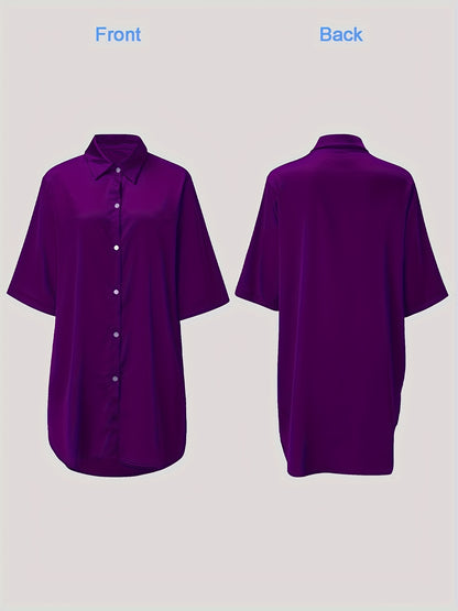 European And American Solid Color Sexy Shirt for Women Comfortable And Smooth Home Wear Long Pajamas