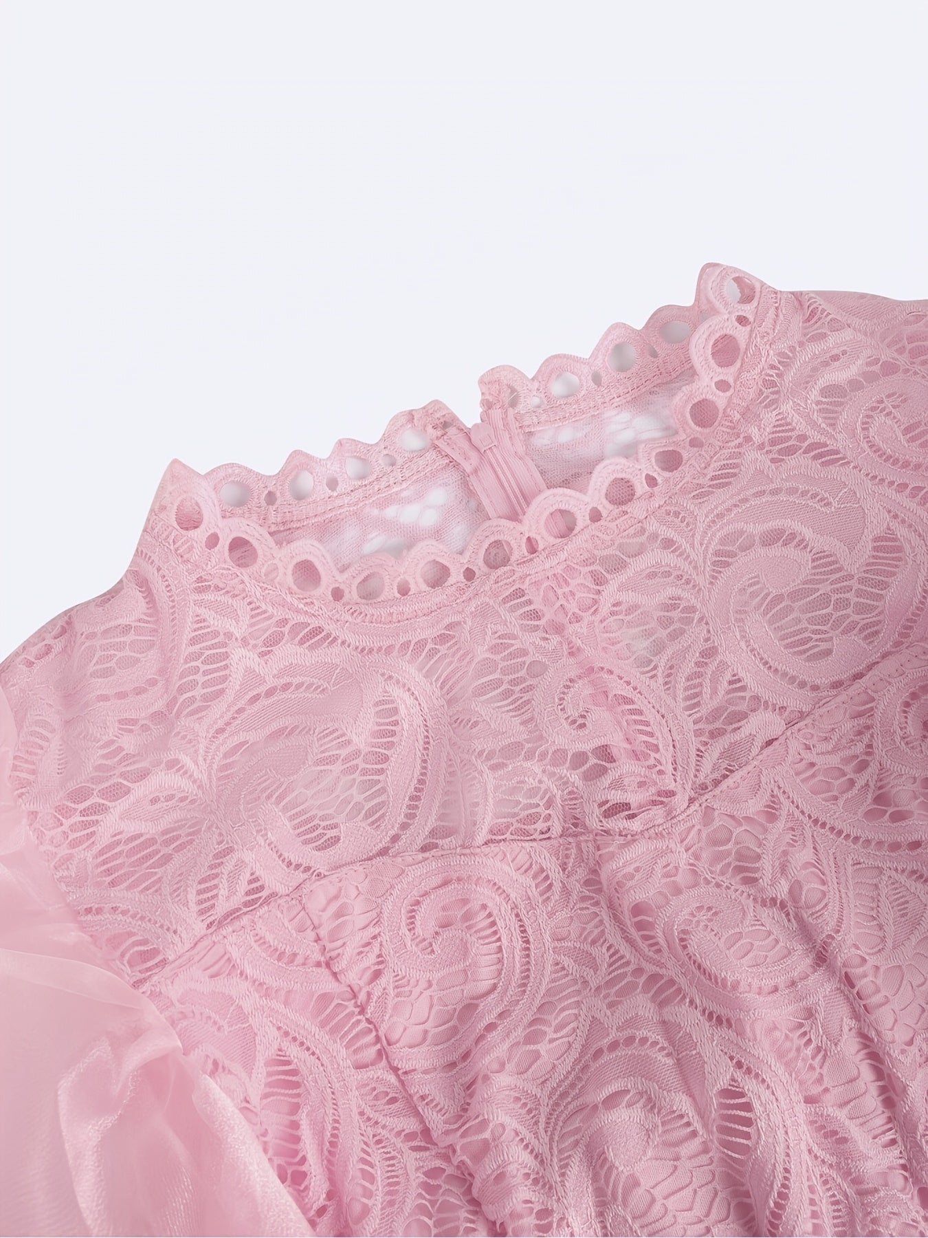 Plus Size, New Arrival Women's Lace-Trimmed Bubble Sleeve Party Dress with Round Neckline And Three-Quarter Length Sleeves