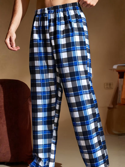 4pcs Set of Sleeping Pants for Men, New Spring and Summer Four Plaid Long Pants, Comfortable and Lightweight, Loose Fit Can Be Worn Outdoors, Four Combination Packs of Elastic Waist Home Pants, Soft Pants