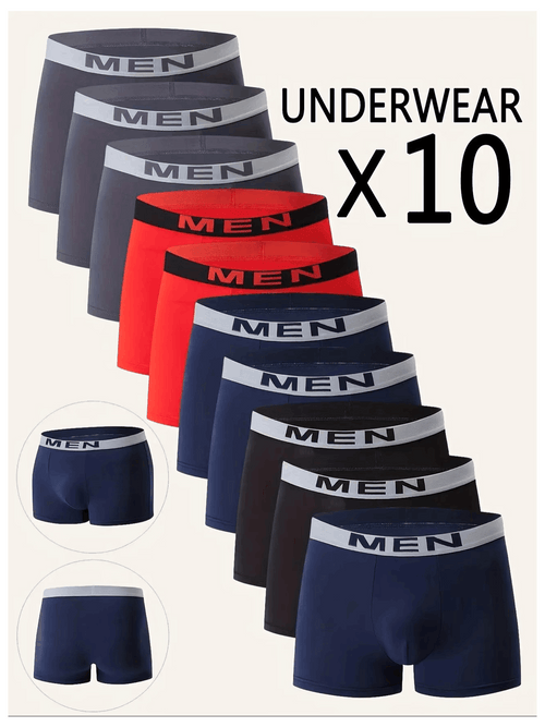 10pieces Set Of Men's Breathable Boxer Underwear - Comfortable And Stretchy, Solid Color, Casual Sports Underwear Random Color
