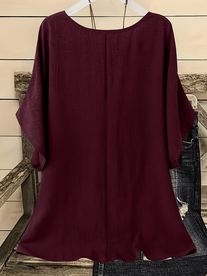 [Women'S Batwing Shirt] 2pcs, Women'S Casual Vacation Solid Color Round Neck Batwing Sleeve Shirt - No Additions Included