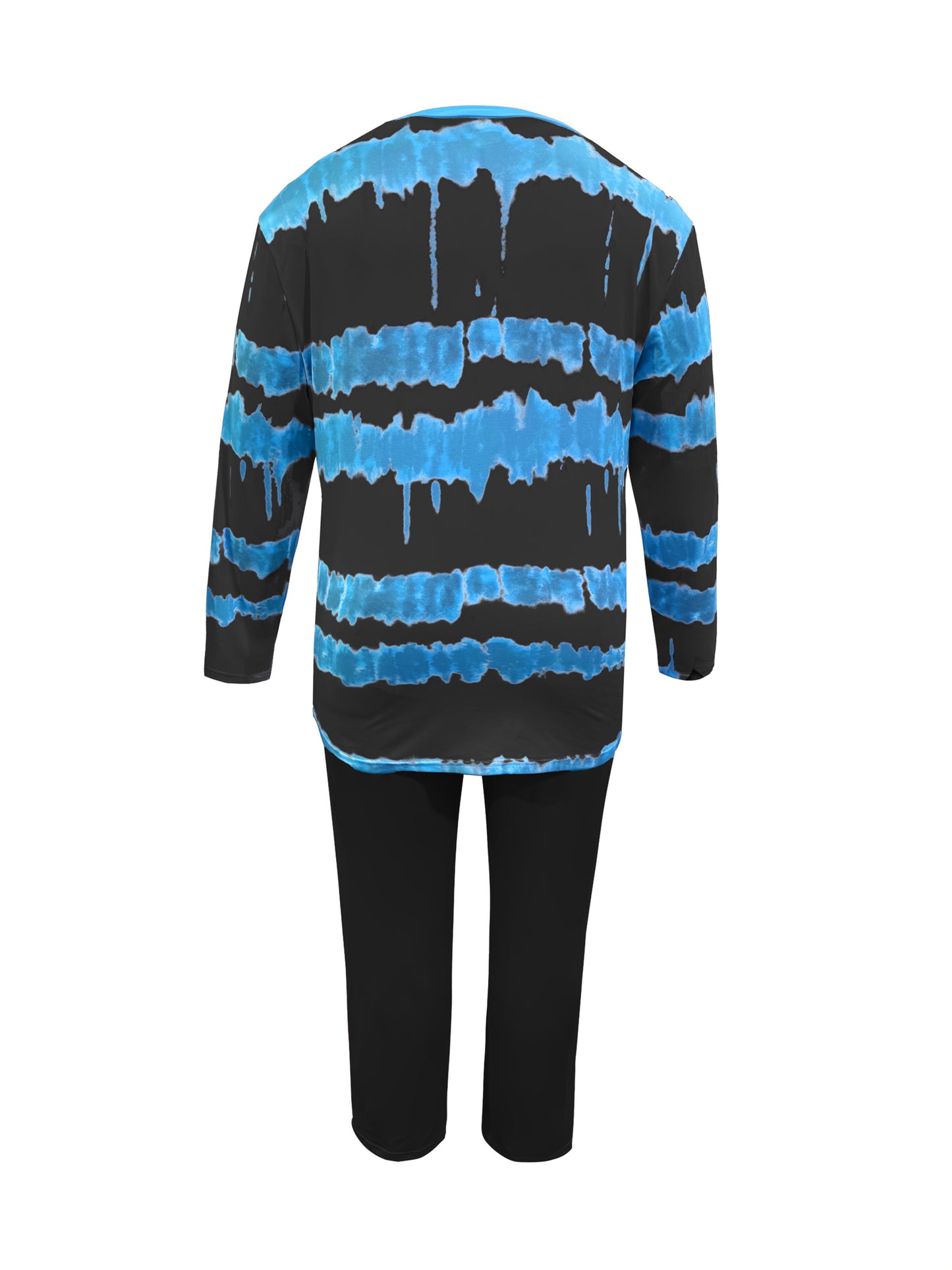 Plus Size - Plus-size Fashion Tie-dye Striped Print Long-sleeved Trousers Suit, Suitable For Going Out