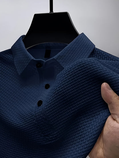 Men's Ice Silky Elastic Solid Short Sleeved Lapel Golf Shirt, Summer Outdoor Cool Polo Shirt T-shirt, Men's Gift