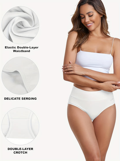 5pcs High Waist Solid Color Briefs, Comfy, Soft, Breathable, Stretchy And Elegant Lingeries for Women