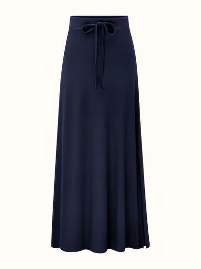 Plus Size - 3pcs Women'S Solid Color Elegant Long Skirt Fashionable High Waisted Elastic Slit A-line Skirt Large Casual, Daily Wear, Comfortable Clothing, Aline Silhouette, Elastic Fabric, Large Size Skirt, Women'S Skirt, Curvaceous Women
