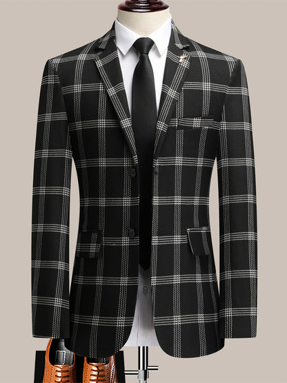 The Latest Men's Plaid Suit Two-piece Four-season Men's Size Slim-fit Two-piece Wedding Banquet Dress Business Casual