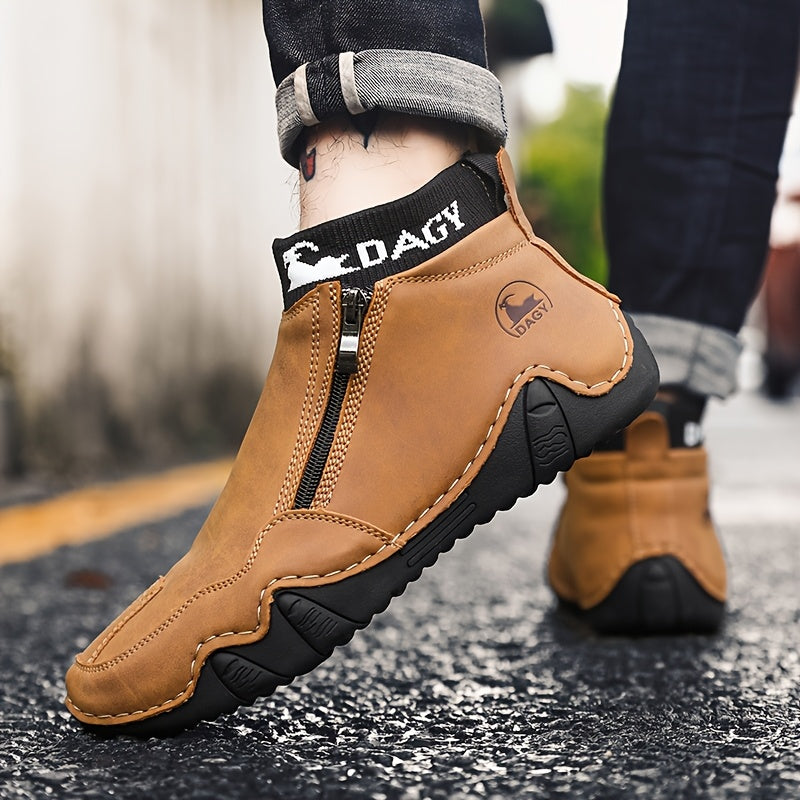 Cross-border Fashion Plus Velvet Men's Large Size Men's Shoes, High-top Wear-resistant Men's Boots, Outdoor Casual Shoes, Warm Shoes