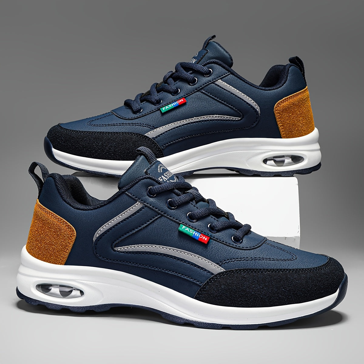Men's Fashion Road Running Shoes - Casual & Sporty, Two-Tone Design with Air Cushion, Durable Rubber Sole, Comfortable Fabric Lining, Lace-Up, Low-Top Sneakers for All Seasons