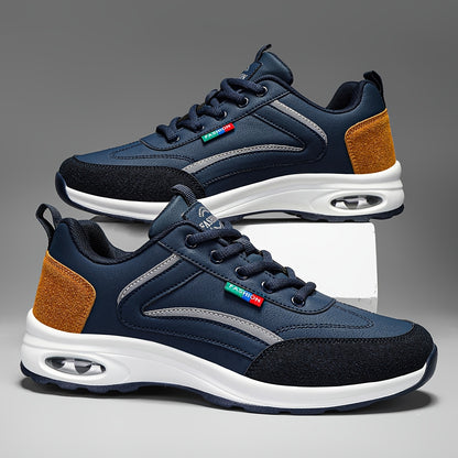 Men's Fashion Road Running Shoes - Casual & Sporty, Two-Tone Design with Air Cushion, Durable Rubber Sole, Comfortable Fabric Lining, Lace-Up, Low-Top Sneakers for All Seasons