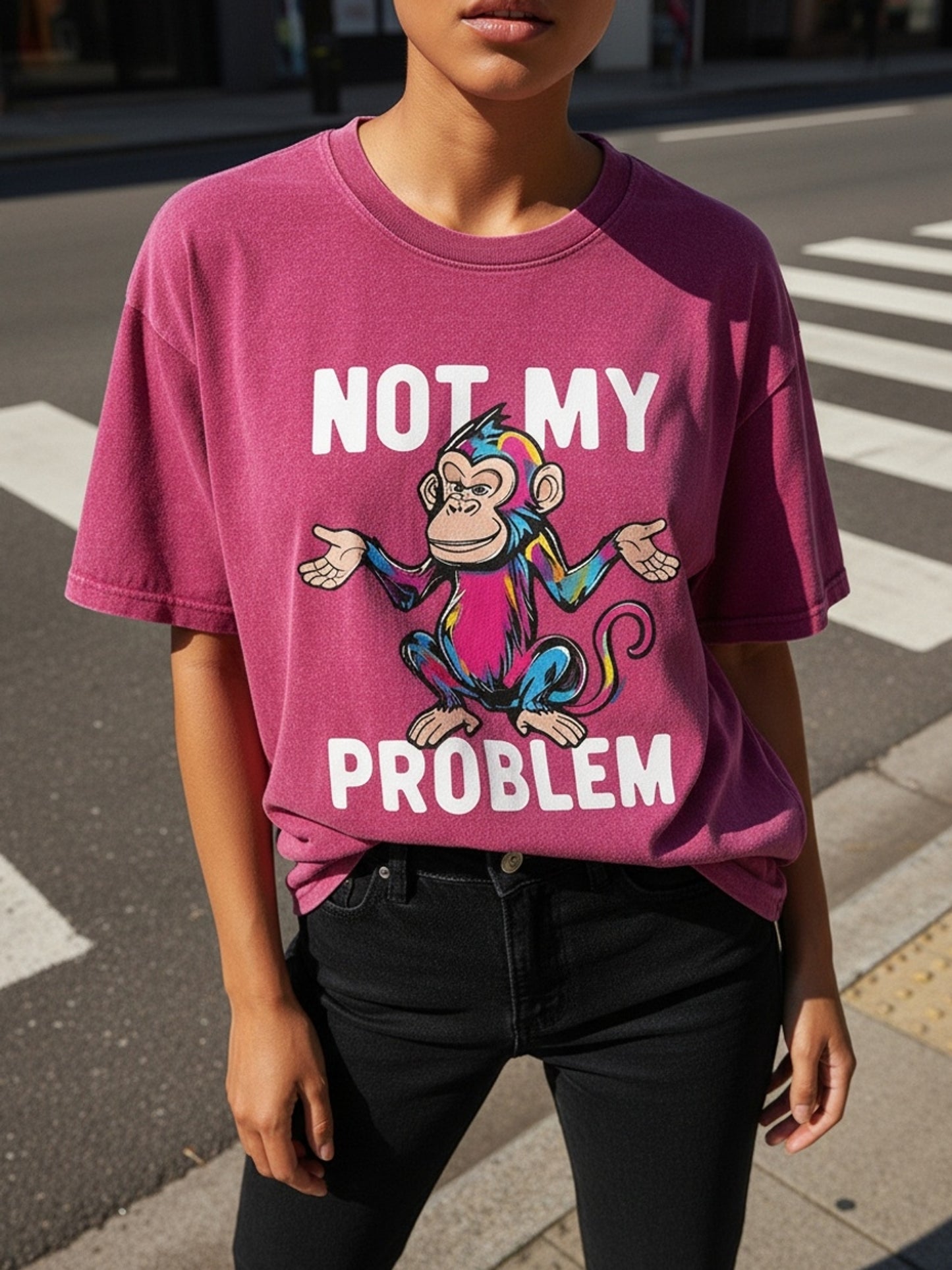 Women's Trendy Printed Washed T-shirt - 230g Thick, Retro Street Style, Round Neck, Short Sleeves, Machine Washable, Perfect for Casual Spring and Summer Wear, Unique Loose Fit Women's T-shirt.