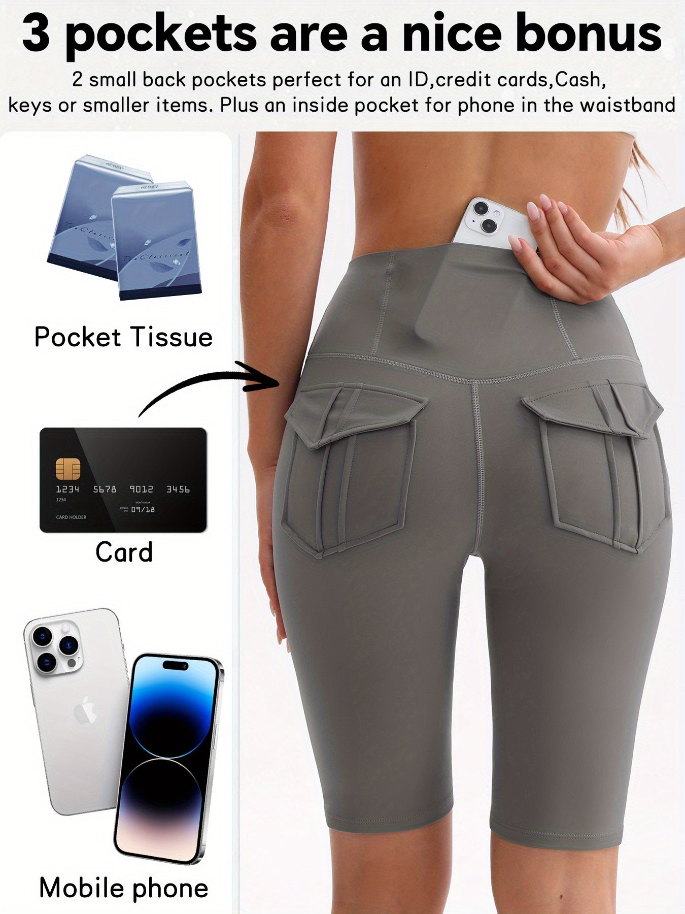 5pcs High Women'S High-waisted Gym Shorts With Pockets, Super Soft Tummy Control No See Through Workout Running Yoga Athletic Shorts Pants