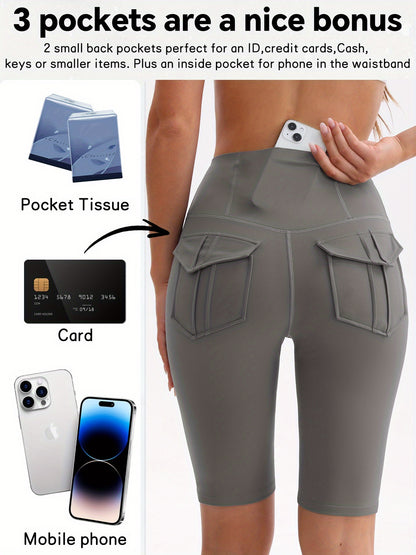 5pcs High Women'S High-waisted Gym Shorts With Pockets, Super Soft Tummy Control No See Through Workout Running Yoga Athletic Shorts Pants