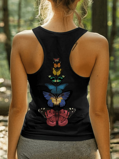 Butterfly Stack Vertical Design Art Alphabet Creative Print Women's Casual Vest, Round Neck Tank Top, Machine Washable, Simple and Versatile Breathable Spring and Summer Casual Style