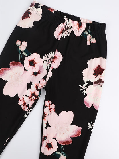 Random 6pcs Set Of Tights for Girls, Super Stretchy And Soft, Suitable for Spring And Autumn, Casual And Fashionable Rolled Waist Tights, Solid Color And Printed 9/10-length Pants Combination Set.