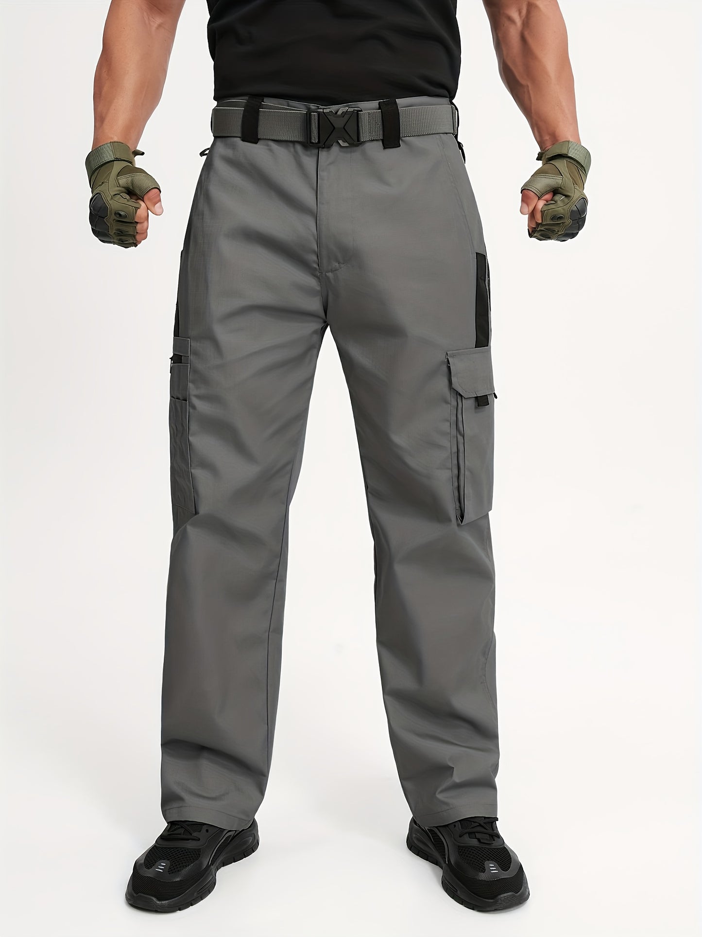 2-PCSMen's Lightweight Tactical Overalls - Durable, Breathable, Quick Dry Polyester with Multiple Pockets for Outdoor Adventures, Hiking And Work (Belt Included), All Season Pants | Relaxed Fit Pants | Hardwearing Outdoor Wear, Hiking Pants