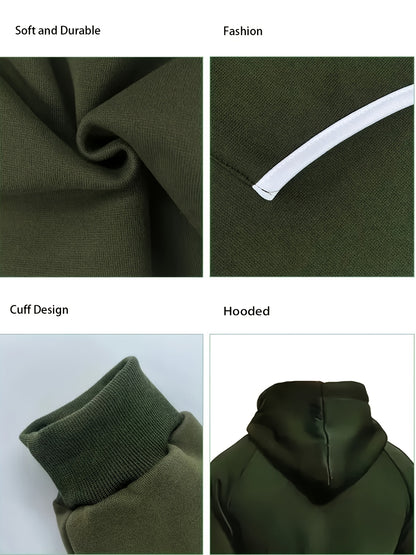 Men'S Hooded Fleece-Lined Jumpsuit with Long Sleeves, Full Zipper, And Kangaroo Pockets Suitable for Travel And Seaside Trips