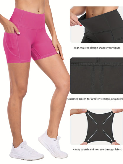 6-pack Plus Size Women'S Sports Shorts High Waist Hip Lifting Yoga Shorts With Pocket Three-quarter Pants Gym Running Exercise Fitness Shorts