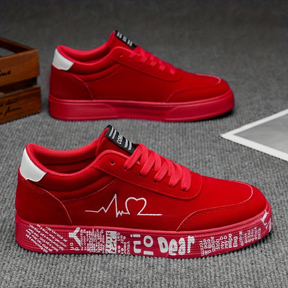 Men'S Mid-Top Sneakers - Vibrant Red Heart And Music Graphic Design, All-Season Outdoor Fitness Shoes, Breathable Pu/Fabric Upper And Durable PVC Sole, Valentine'S Day Birthday Gift for Him, Sneakers, Casual Streetwear, Trendy Footwear