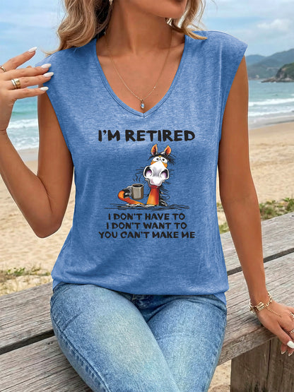 Women'S Casual Athletic V-Neck Tank Top | Trendy Sleeveless T-shirt for Comfortable and Breathable Summer & Beach Wear, Retired Design with a Touch of Humor, Cartoon Pattern