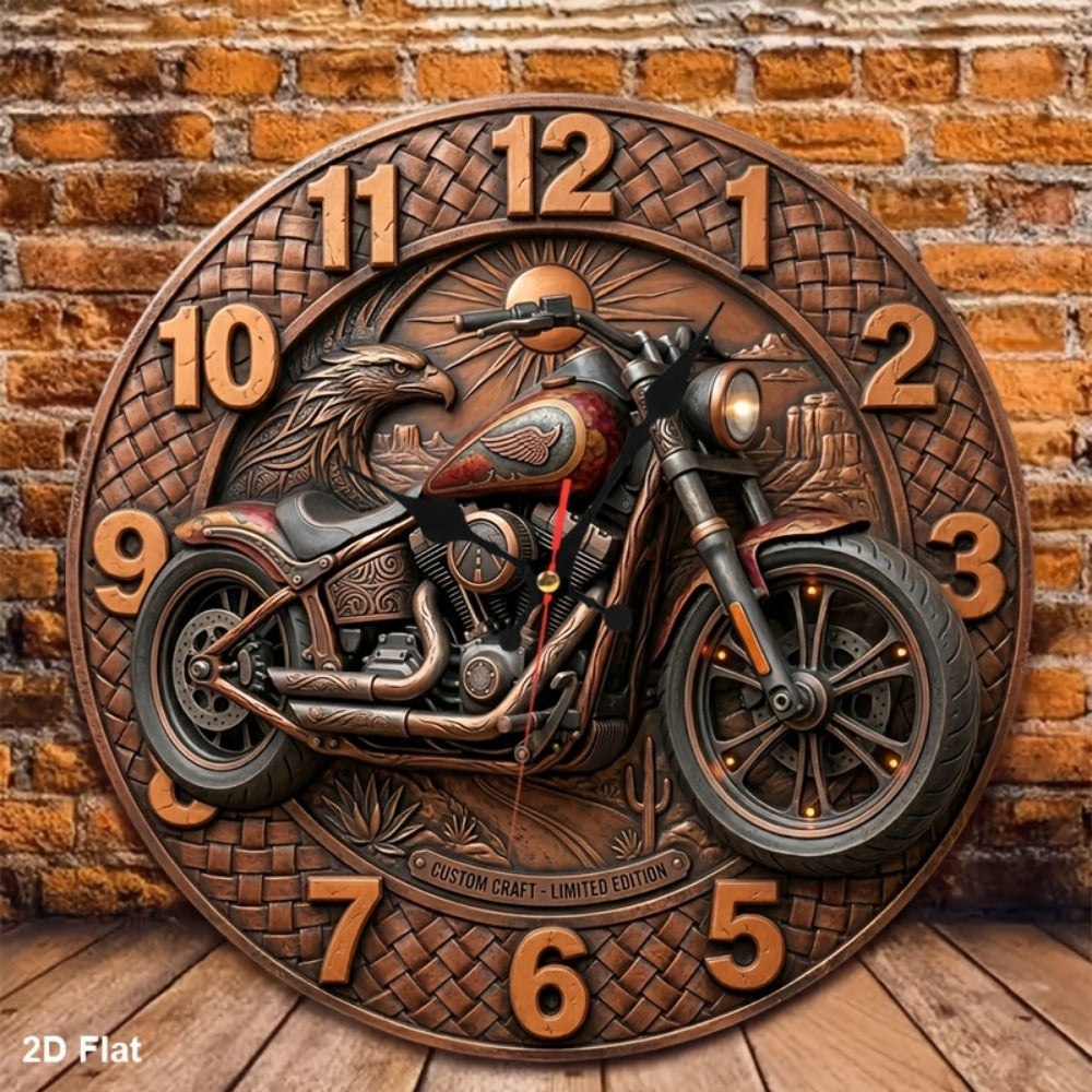Motorcycle Wood Wall Clock - Silent Non-Ticking 12-Inch Design