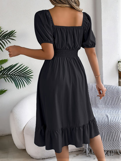 A-Line Dress with Puff Sleeves And Square Neck for Women'S Spring - Summer 2024 Fashion