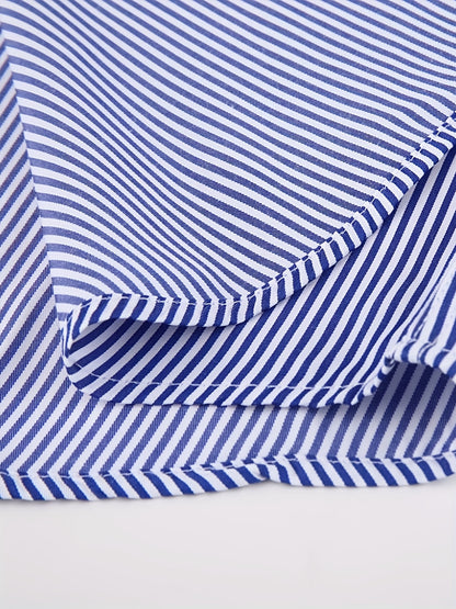 Men'S Striped Dress Shirt Long Sleeve - Premium Formal Shirt for Business, Weddings & Events, Lapel Collar, Single-Breasted, Wrinkle Resistant, Comfort Fit, Classic Office And Party Attire