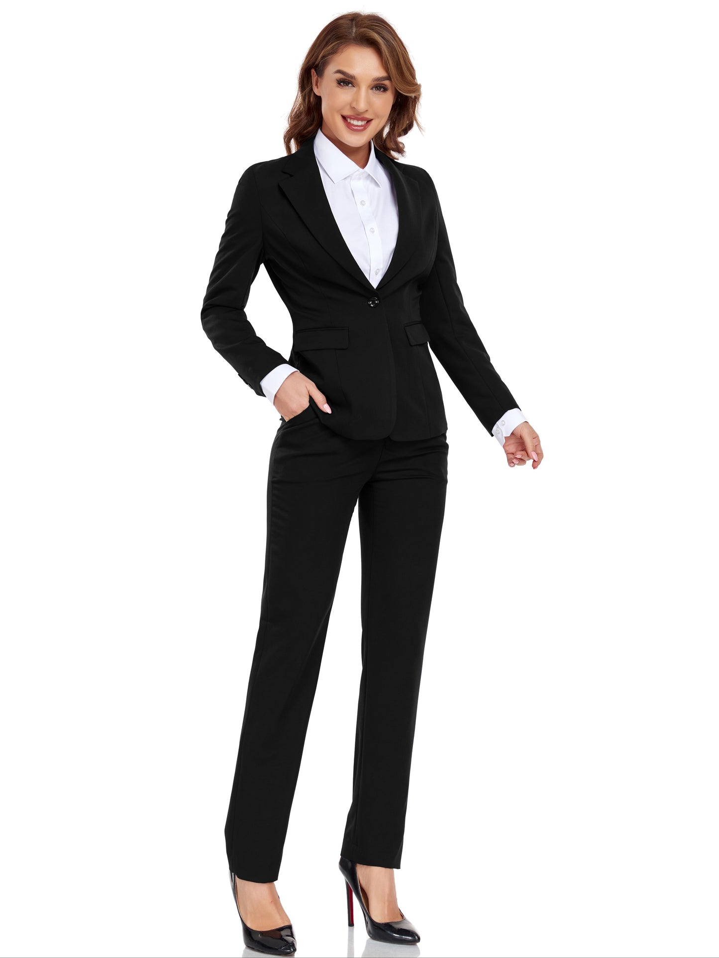 Women's Casual Slim Fit Business 2pcs Blazer Set Long Sleeve Button Blazer Skinny High Waist Pants Outfits Anniversary Graduation Season New Product