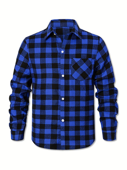 3pcs Plus Size Men's Casual Flannel Button- Shirts - Classic Buffalo Check Pattern, Relaxed Fit with Chest Pockets, Machine Washable, All-Season Comfort for Daily Wear (Black/Green/Orange-Black), Flannel, Long Sleeve Button Casual Shirt, Versatile Wardrob