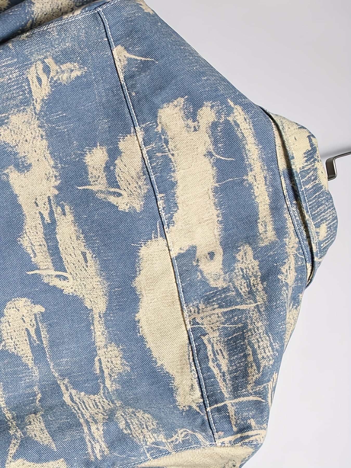 Men's Camo Top Denim Shirt Long-sleeve Top, Men's Heavy Winter Denim Jacket, Vintage-style Blue Washed Denim Coat