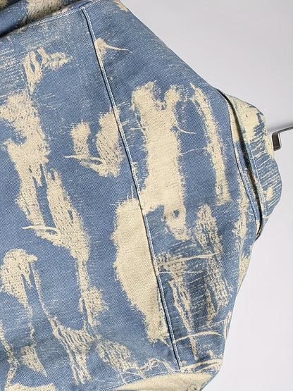 Men's Camo Top Denim Shirt Long-sleeve Top, Men's Heavy Winter Denim Jacket, Vintage-style Blue Washed Denim Coat