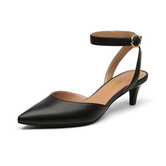 Women's Pumps Shoes Pointed Toe Kitten Low Heels Stiletto Ankle Strap Closed Toe Wedding Party Dress Sandals Kitten Heels for Women Low Heel Dress Shoes Wedding Dress Closed Toe Pump Shoes