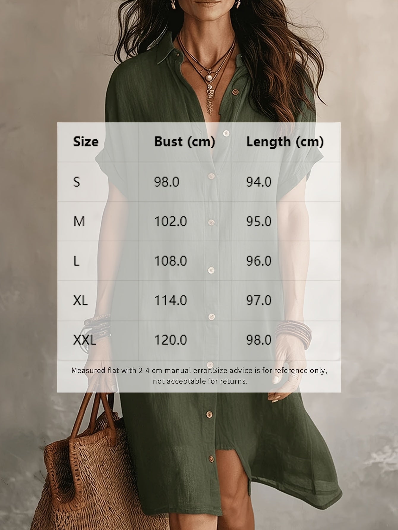 Shirt Dress, Fashionable and Casual, Solid Color, Short Sleeve, Buttoned, Mid-length Dress