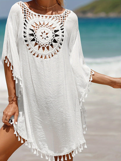 Lace Crochet V-Neck Dress Designed As a Cover-Up for Women'S Swimwear, Perfect for The Beach