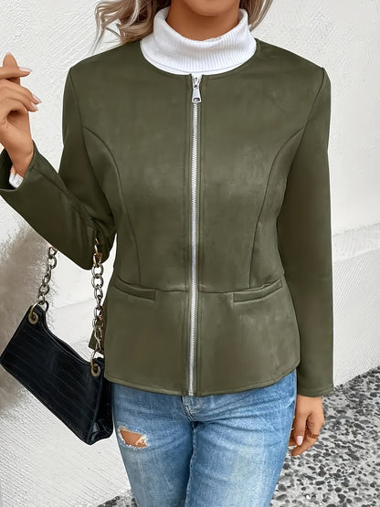 Today's Special! Women's Zip Up Casual Jacket - Slim Fit, Round Neck, Long Sleeve Coat, Trendy, Versatile for All Seasons, Multiple Colors (Black Friday Preview)