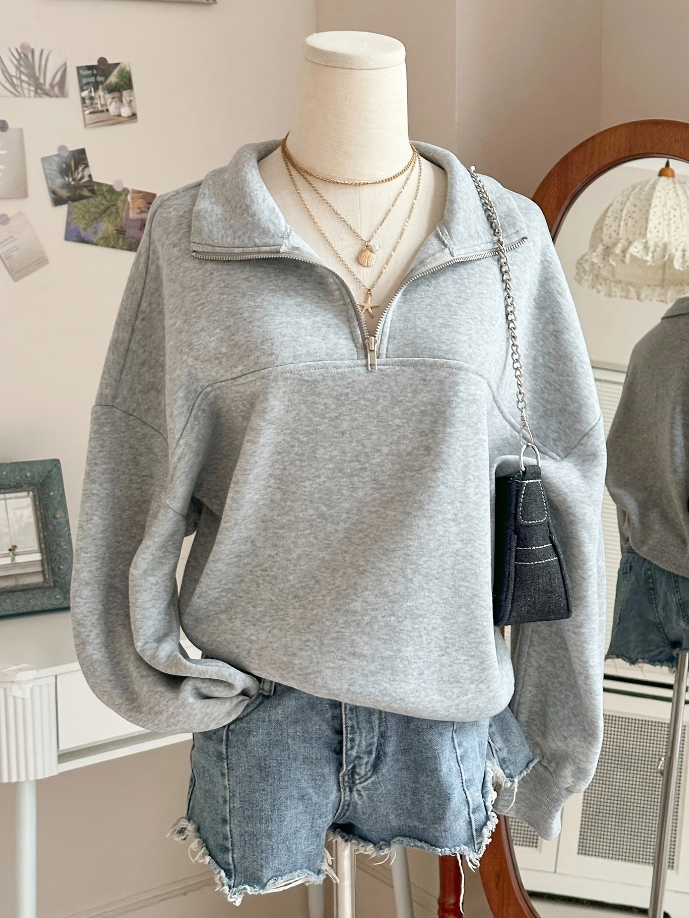 Women's Oversized Half-Zip Sweatshirt, Trendy Soft Fabric Pullover Hoodie, Casual Top, Perfect for Spring, Autumn And Winter Streetwear, Womens Tops, Ropa De Mujer, Local Warehouse Discount Hoodies Iackets Fashion New Arrivals