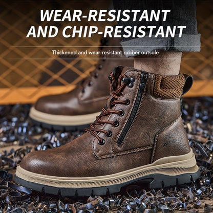 Men's Work Safety Boots - High-top Design with Steel Toe Protection - Impact-resistant, Puncture-resistant, Slip-resistant, And Wear-resistant. Ideal for Construction, Factory, Warehouse Operations, Industrial Settings, And Outdoor Labor.